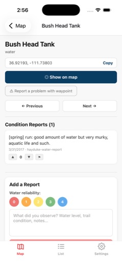 App waypoint list
